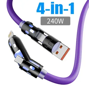 240W 4 in 1 Fast Charging USB cable Type C For Iphone Samsung Huawei Xiaomi Multi Port Multiple Charging Wire Cellphone Charger
