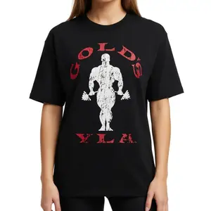 Gold's Gym Weightlifting Graphic Tee Classic Bodybuilding Illustration T-Shirt Soft Breathable All-Season Cotton Fabric Workout Training Top - Casual
