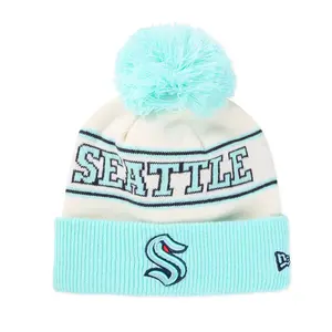 Seattle Kraken New Era Cream Ice Blue Pom Beanie Seattle Kraken New Era Cream Ice Blue Pom Beanie