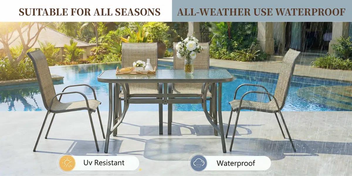 【2 Packages】MAMIZO 7-Pcs Outdoor Table and Chairs for 6, All Weather Dining Set W/Rectangle Glass Table and Patio Textilene Stackable PVC-coated Polyester Chairs, Patio Furniture Set For Garden Lawn Deck (Umbrella Not Included) soft cushion backyard decor 【2 Packages】MAMIZO 7-Pcs Outdoor Table and Chairs for 6, All Weather Dining Set W/Rectangle Glass Table and Patio Textilene Stackable PVC-coated Polyester Chairs, Patio Furniture Set For Garden Lawn Deck (Umbrella Not Included) soft cushion backyard decor