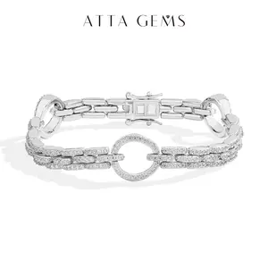 Attagems Luxury D VVS1 Color Lab-Created Moissanite Bracelet for Women Men Unisex Daily Wear Party Anniversary Wedding Fine Jewelry Gift B040