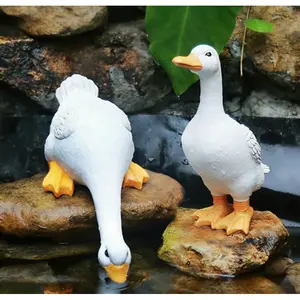 3-piece set of water-absorbing duck ornaments, garden courtyard rockery pool decoration statue-outdoor resin duck ornaments, and cute duck sculptures suitable for courtyards, gardens and desktops-outdoor theme decorations.