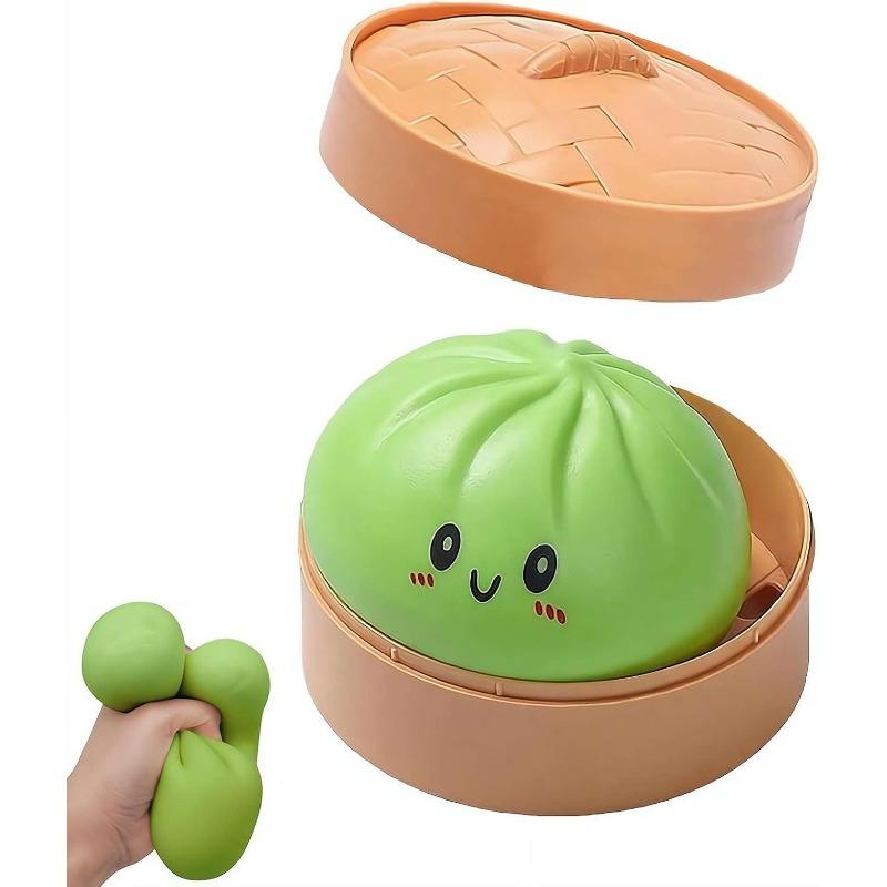 Dumpling Squishies Toy, Giant Glitter Dumpling, Easter Basket Stuffers, Colorful Dumplings Stress Balls Fidget Sensory Toy, Squeeze Dough Ball Stress Relief Hand Toys with Food Steamer, Anxiety Relief Products