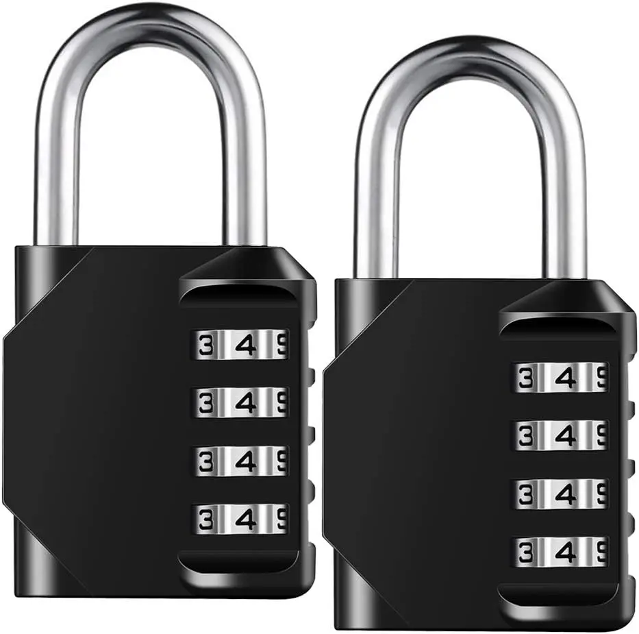 Heavy Duty Steel Alloy 4-Digit Combination Padlock Set (2-Pack), Resettable Waterproof Cut Resistant Lock with 10,000 Combinations, Advanced Damper Mechanism, Compact Lightweight Design for School Lockers, Fence Gates