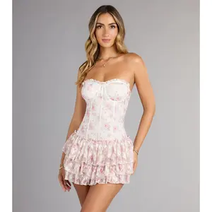 Steal The Scene Floral Corset Ruffle Mini Dress