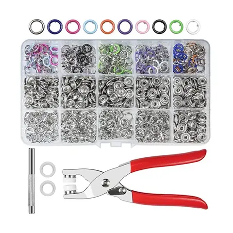 202-Piece Bright Tough Anti-Rust Copper Alloy Button Closure DIY Sewing Supplies Kit - 200 Snap Buttons, 1 Plier, 1 Rivet Tool, 10-Color Box, 5-Corner Hold, Easy-to-Use for Beginners' Clothing, Synthetic Leather Projects