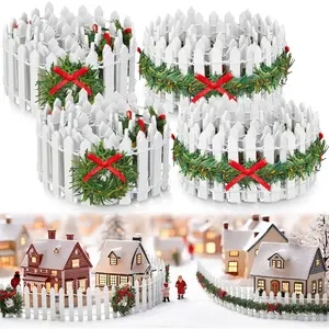 2 Pcs 35 Inch Miniature White Picket Fence Wooden Decor for Christmas Fairy Garden Village Xmas Dollhouse Landscape Crafts Gift Supplies