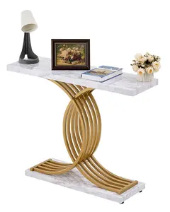 Entryway Table, 39.4 Inch Gold Console Table With Slim Metal Frame, Narrow Modern Console Sofa Table For Living Room, Hallway, Foyer, And Entryway Decor; Sturdy Steel Construction, Smooth Finish, Easy Assembly, Ideal For Spaces
