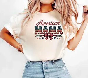 Comfort Colors 4th of July Mom Shirt, American Mama, Coquette Bow Independence Day Shirt, Patriotic Mom Tee, July Fourth Shirt for Mom