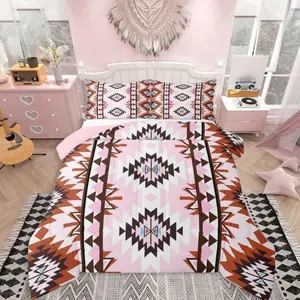 Boho Comforter Set, Aztec Bedding Set, Bohemian Duvet Quilt Geometric Bedroom Decor Microfiber