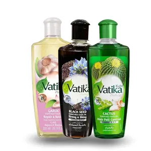 Tripack Dabur Vatika - Vatika Cactus Enriched Hair Oil 300ml - Vatika Garlic Hair Oil 300ml Nourishing Indian Oil for Women & Men -Vatika Black Seed Enriched Hair Oil 300ml  Natural, Moisturize Conditioner Gentle  Aceite Capilar Dabur: nutritivo