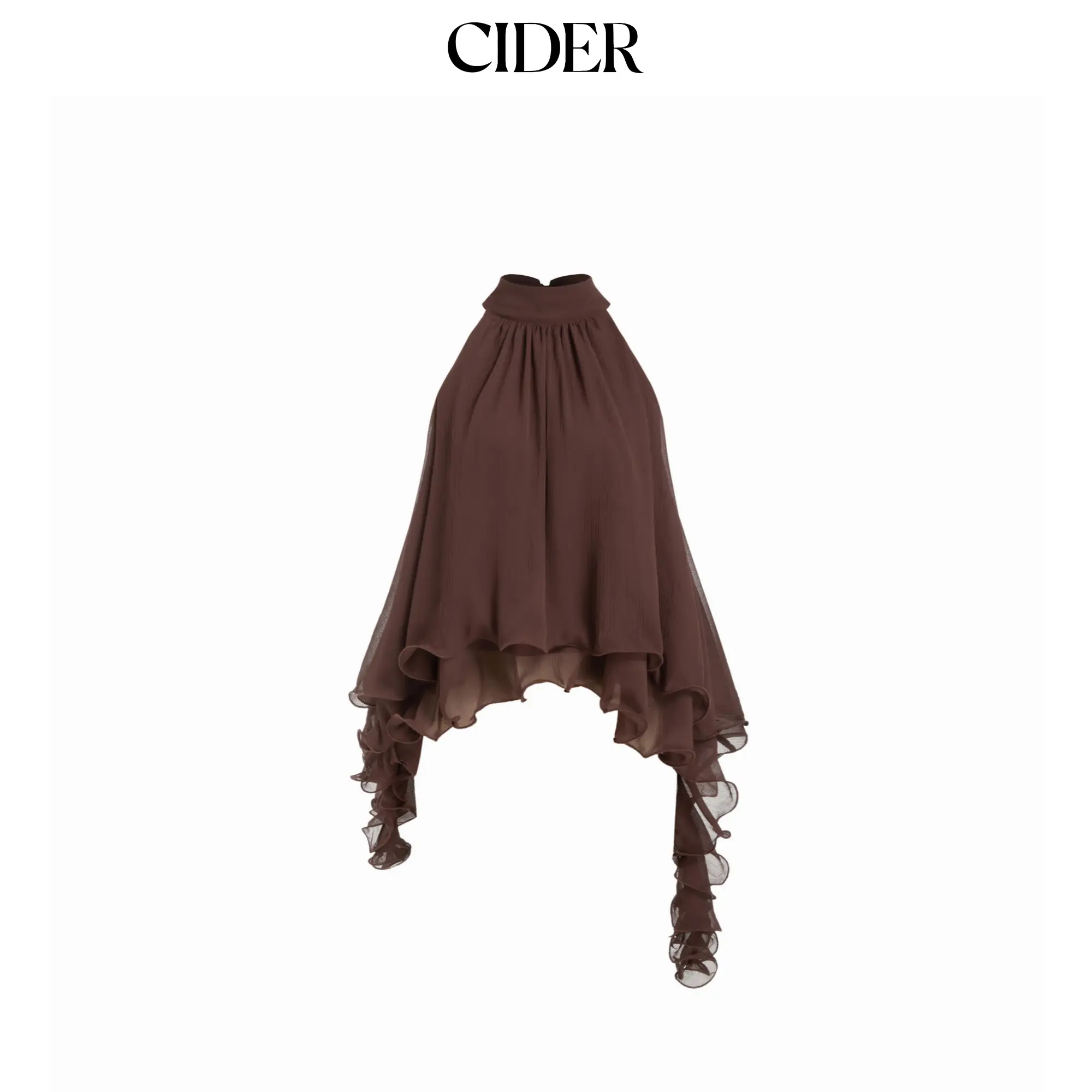 Cider Chiffon Halter Neck Ruffle Hem Oversized Blouse