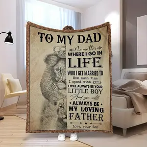 1 Piece Comfortable Flannel Blanket, Comes with a Sincere Letter from Dad to Son - Lion Pattern Print for Bed, Sofa, and Travel Shawl, Soft and Warm All-Season Gift, Birthday, Christmas, Father's Day - Modern Home Decor Blanket