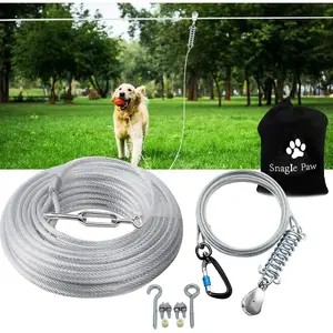 Dog Tie Out Runner for Yard,Trolley System for Large Dogs,Heavy Duty Dog Run Cable Lead 50ft with 10ft Pulley Runner Line for Small Medium and Large Dogs Up to 250lbs Running Outside Yard or Camping