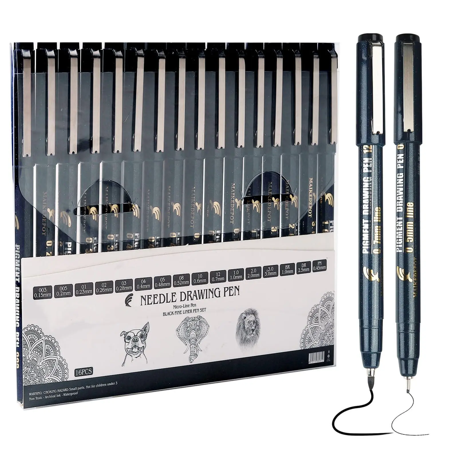 Fineliner Drawing Art Pens Calligraphy For Artist Supplies  16 Set Waterproof Black Ink Sketching Outline Stippling
