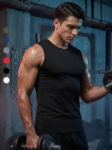 Men's Tight-Fitting Sporty Tank Top for Basketball Running Gym Workout Fitness Training, Running Vests, Athletic Activewear, Summer Quick-Dry Breathable Elastic Sleeveless Compression Shirt