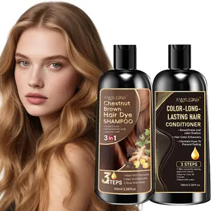 Chestnut brown, plant extract hair dye shampoo, Natural haircare, gentle coloring without damaging hair, combined with hair conditioner to stabilize color, cover white hair, no need to mix, one-step coloring, natural not stiff, suitable for men and women