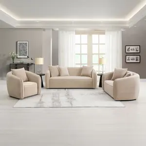 Acme LV03610-11 2 pc Set Keith Beige Chenille Fabric Sofa & Love Seat Set with Rounded Back Tapered Edges Modern Living Room Design