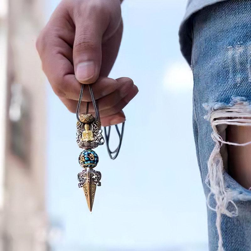 Buddha Stones Tibetan Om Mani Padme Hum Buddha Wealth Rotation Necklace Vajra Pendant - Six True Words 'Om Mani Padme Hum Crystal