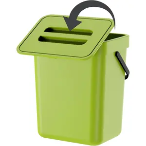 Compost Bin Kitchen, for use  Countertops or Under Sinks,  Trash Can with Lid, for Cupboard/Bathroom/Bedroom/Office/Camping, Mountable Indoor Compost Bucket(Green 1.3 Gallon/5L)