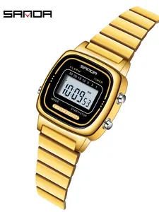 Sanda New Style Square Dual Buckle Watch, Electronic Multi-Function Fashion Wristwatch for Men and Women, Trendy and Stylish Design, Modern Casual Wristwatch