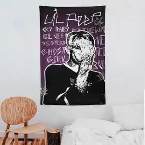 Dark Purple Grunge Tapestry, Handwritten Lil Peep Graffiti Wall Hanging, Black White Sketch Style Decor, Alt Aesthetic Room Backdrop, Gothic Inspired Tapestry, Emo Room Decor, Gift for Alternative Fans