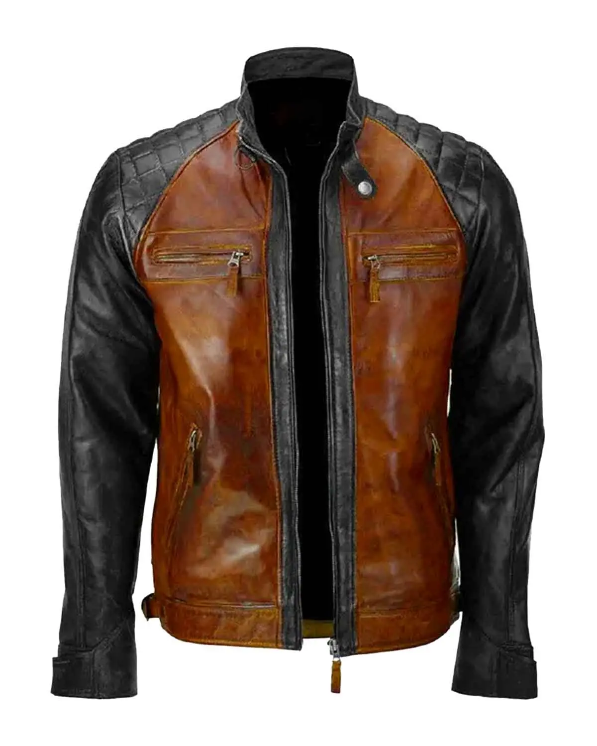 MotorCycleJackets Brown And Black Leather Quilting Vintage Jacket
