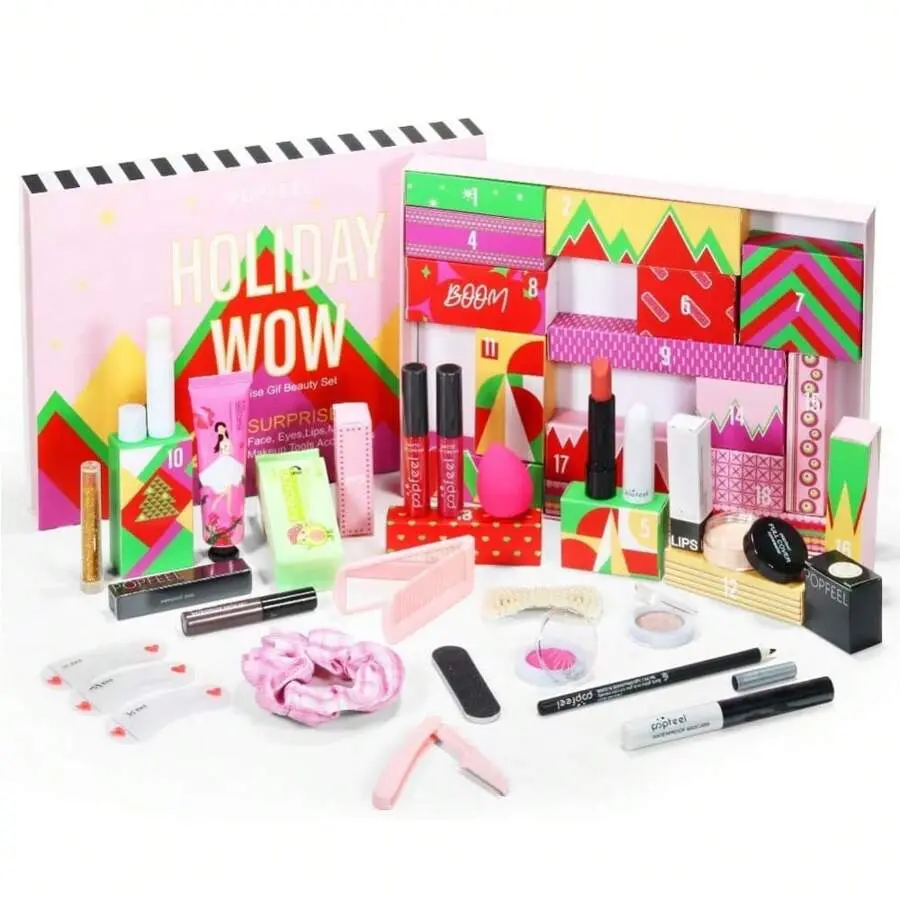 2026 Makeup Advent Calendar - 20-Piece Beauty Gift Set for Lips, Eyes & Face with Essential Cosmetics, Tools, Friend-Friendly Gift, Mirror, Cream, Mascara, Eyebrows