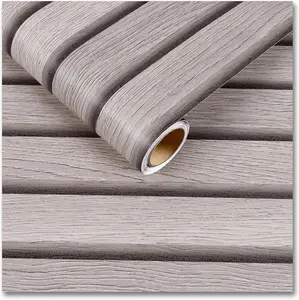 Light Grey Wood Slat Peel and Stick Wallpaper 12" x 354" – Waterproof Self Adhesive Wood Grain Contact Paper, Removable Wood Panel Slat Wallpaper for Bathroom, Kitchen, Living Room & Cabinets