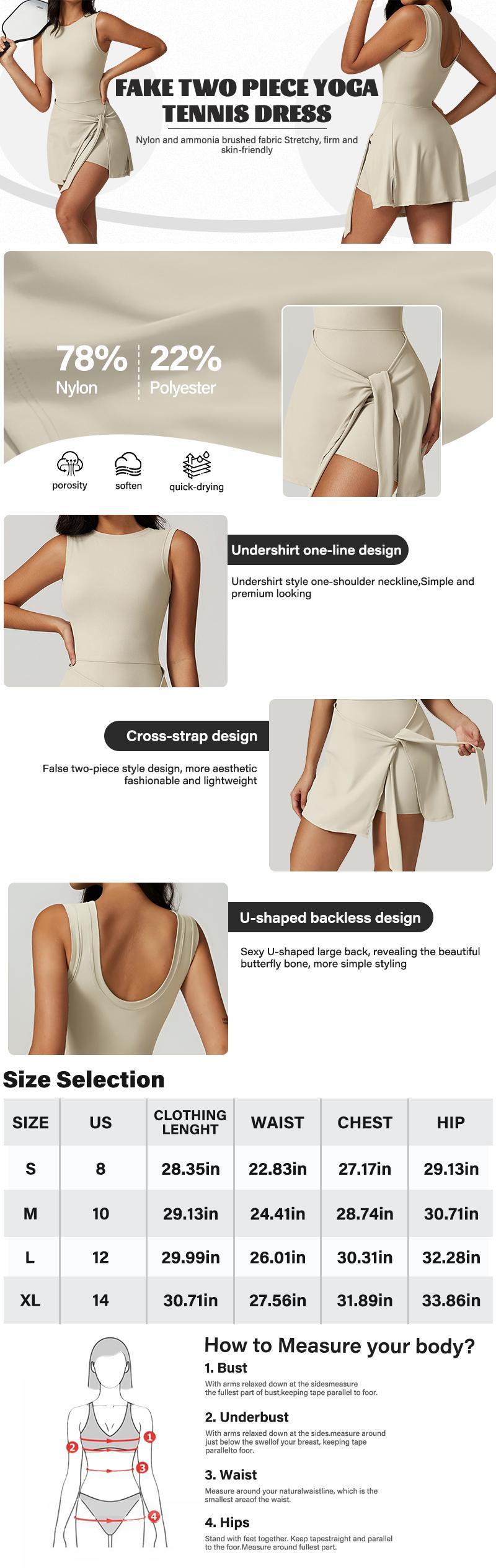 Women's Solid-Color Front-Tie Wrap Dress High-Stretch Backless Gym Yoga Wear Indoor/Outdoor Women's Athletic-Style Clothing Casual Comfortable Campus Attire