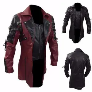 Men's New Steampunk Gothic Trench Coat Leather Jacket Punk Style Biker Jacket Autumn Winter Motorcycle Jacket Comfortable Warm Fabric Casual Outerwear Suitable for Daily Rides Weekend Outings Durable Windproof Design