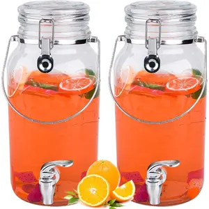 1 Gallon Glass Drink Dispensers for Parties,2 Pack Beverage Dispenser With Spigot,Laundry Detergent Dispenser Punch Bowls Juice Water Dispenser for Parties