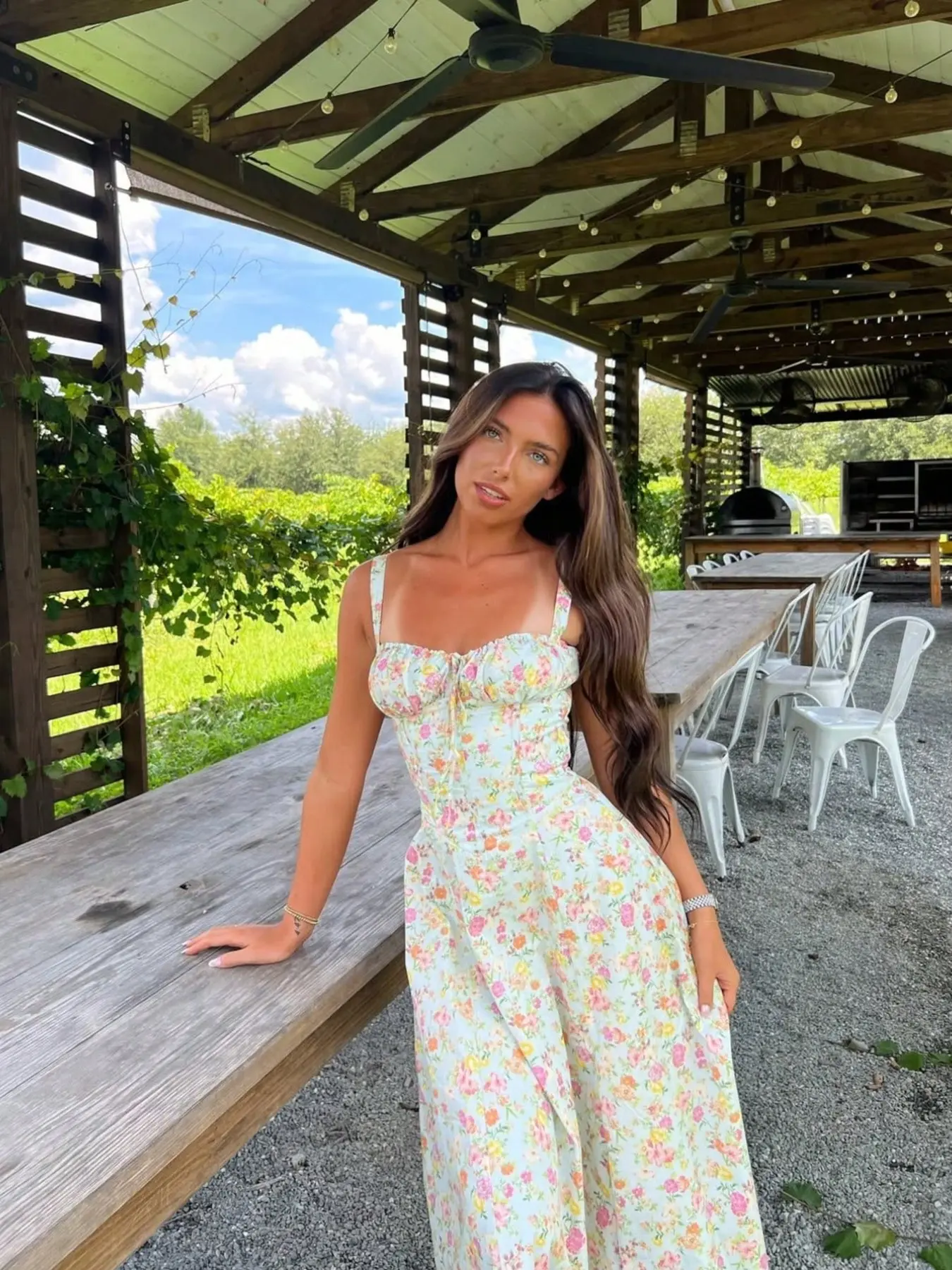 Summer Boho Floral Print Midi Dress, Flowy Split A-Line Dress, Casual Summer, Beachwear for Vacation, Comfortable, Stylish, Elegant, Chic, Bohemian