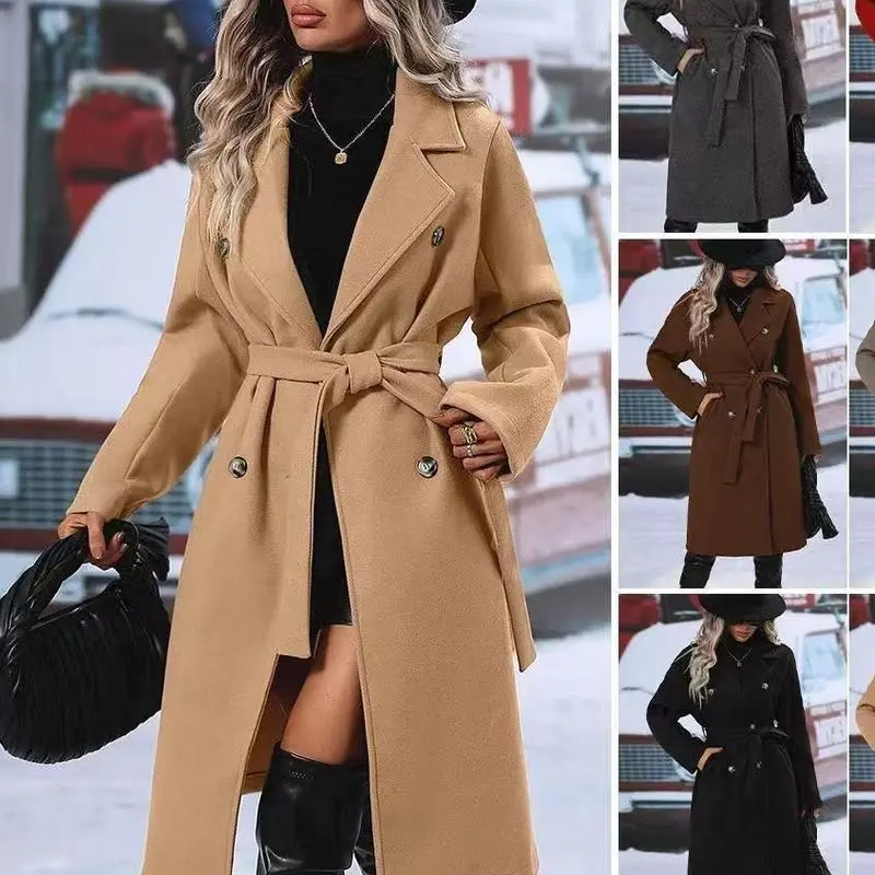 Women's Plus Size Wool Dress Coat with Belt Double Breasted Pea Coats  Mid-Long Trench Coat#TikTokShopBacktoSchool Outerwear Womenswear Fitted  Basic Khaki Minimalist Tops Jackets - TikTok Shop
