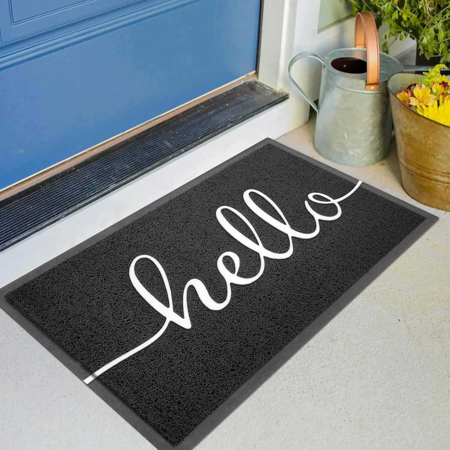Outdoor Mat Front Door Mat Welcome Mats Low Pile Doormat Entrance Non-Slip High Traffic Area Easy Clean Rubber Backed Entry Mats Hello Doormats for Garage Yard Patio Kitchen Indoor,18"x30"