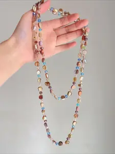 Boho Y2K Colorful Shell Beaded Long Multilayer Necklace, Unique Elegant Stacking Party Vacation Women's Jewelry Gift