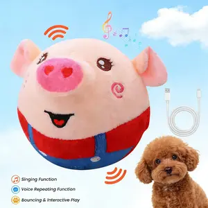 Interactive Jumping Plush Dog Toy – Automatic Bouncing Pig with Squeak & Music, USB Rechargeable, Washable Cover, Fun Indoor Pet Toy Charging Pet Toy Balls