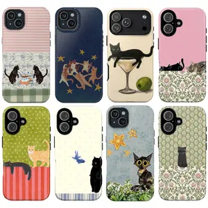 Vintage Cottage Kitten Phone Case, Stary Night | Garden Cat | Kitchen Kitty Case Cover Compatible With iPhone 16 15 14 13 12 11 Pro Max X XS, Galaxy S25 S24 S23 S22 Ultra Durable Protection, Aesthetic Gift For Cat Lovers
