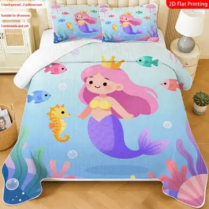 3 pcs, 2D Flat Print Mermaid Underwater Theme Cartoon Bedspread Set, Soft and Comfortable, Multiple Sizes Available, Suitable for Gifting and Daily Use, Ideal for Creating a Cozy Home Atmosphere(1 bedspread , 2 pillowcases)