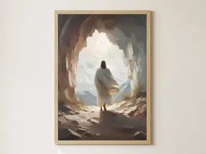 [UNFRAMED POSTER] Jesus Resurrection Wall Art, Easter Digital Art Print, He Is Risen Printable, Empty Tomb Scene Painting, Easter Wall Decor, Christian Poster