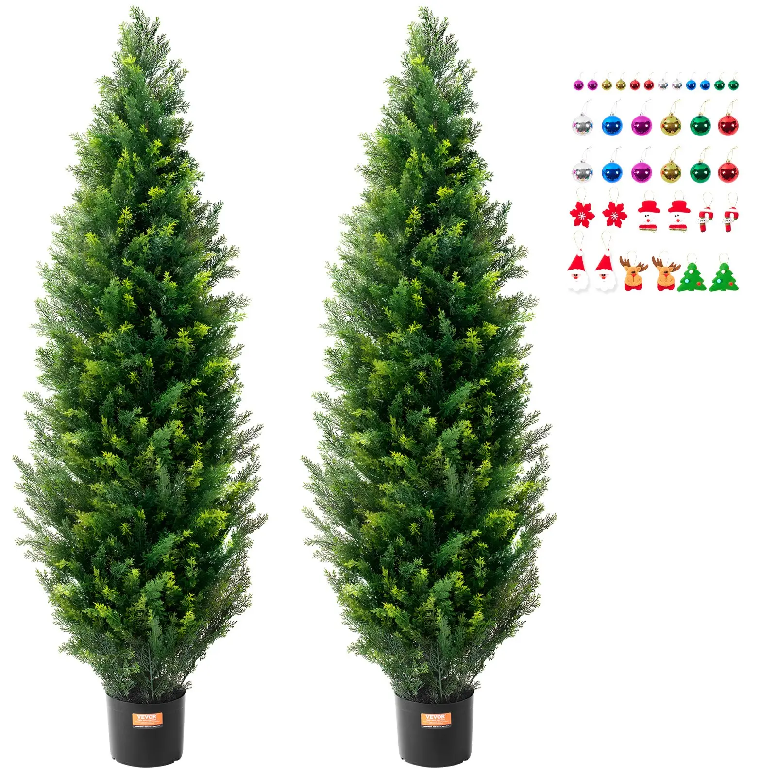 VEVOR 2-Pack 60in Decorative Artificial Cedar Topiary Trees, Faux Evergreen Pine Cypress Plants with Extra Leaves & Pot, UV-Rated Greenery for Home Indoor/Outdoor Decor