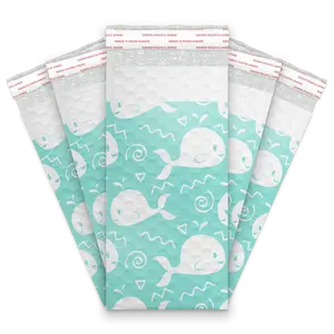 4x8 Blue Whales Designer Self Seal Poly Bubble Mailers Shipping Envelopes Custom Boutique Padded Bags