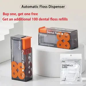 1 brand new automatic floss dispenser (buy one get one free), comes with 20 pieces of portable self-retracting dental floss, premium floss picks, smart storage for two boxes with 20 pieces of dental floss each (includes 100 refill floss pieces as a gift)