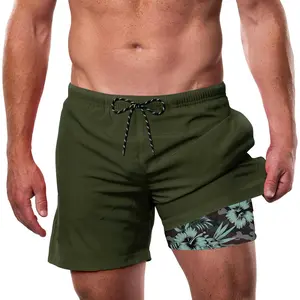 Mens Swim Trunks with Compression Liner 5.5" Inseam Quick Dry Bathing Suit Lightweight Swimming Shorts