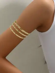 Women's Elegant Metal Arm Ring Bangles, Multi-Layer Hollow Wave Design, Perfect for Parties, All Seasons Fashion Accessory