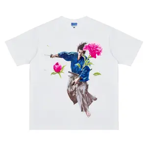 Vagabond "Slash the Flowers" Heavyweight Vintage Tee 100% Cotton OVERSIZED Anime T-shirt Menswear Top Tshirt Streetwear Casual Round Neck White Crewneck Tropical Operator Shortsleeve