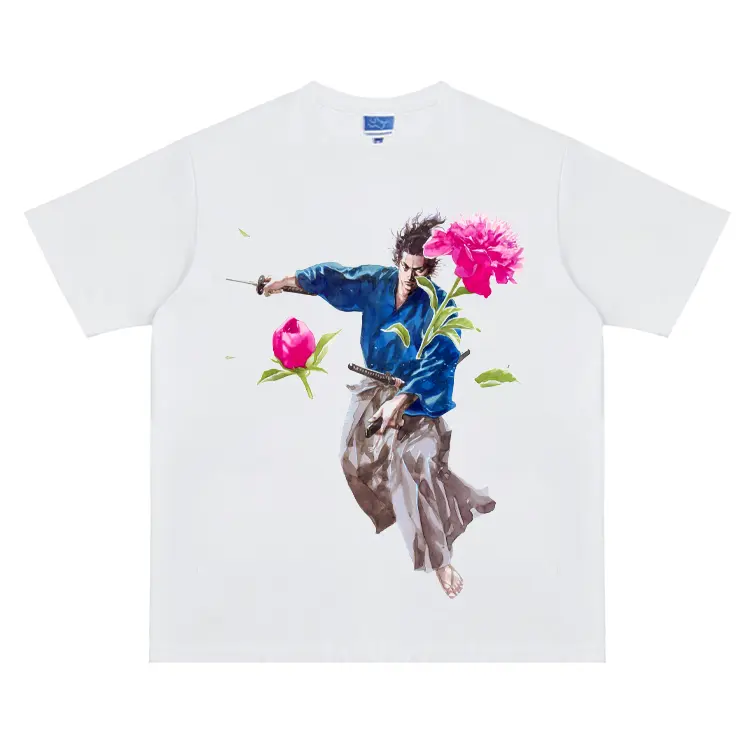 Vagabond "Slash the Flowers" Heavyweight Vintage Tee 100% Cotton OVERSIZED Anime T-shirt Menswear Top Tshirt Streetwear Casual Round Neck White Crewneck Tropical Operator Shortsleeve