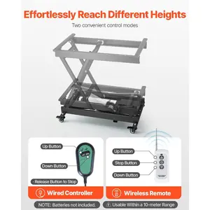 VEVOR Electric Lift Table, 330 lbs Capacity Single Scissor Lift Table, 8 - 28 in Height Adjustable Lifting Platform, Coffee Table lift with 4 Wheels, for Material Handling and Transportation, Black