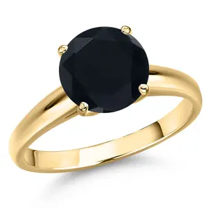 14K Yellow Gold Black Onyx Engagement Ring For Women | 3.00 Cttw | Round 10MM | Gemstone December Birthstone