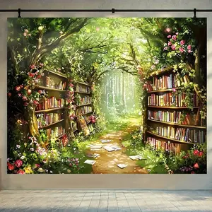 1pc Magical Forest Library Backdrop Distinctive Passage Style Multiple Sizes Bookshelf Layout Ideal for Classrooms Libraries School Functions Party Decor Home Background